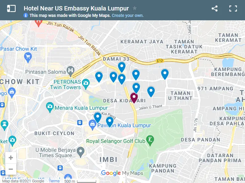 Hotel Near US Embassy Kuala Lumpur map