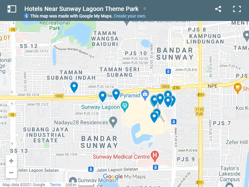 Hotels Near Sunway Lagoon Theme Park map