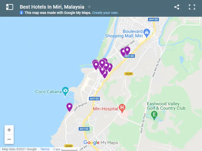 Best Hotels In Miri, Malaysia map