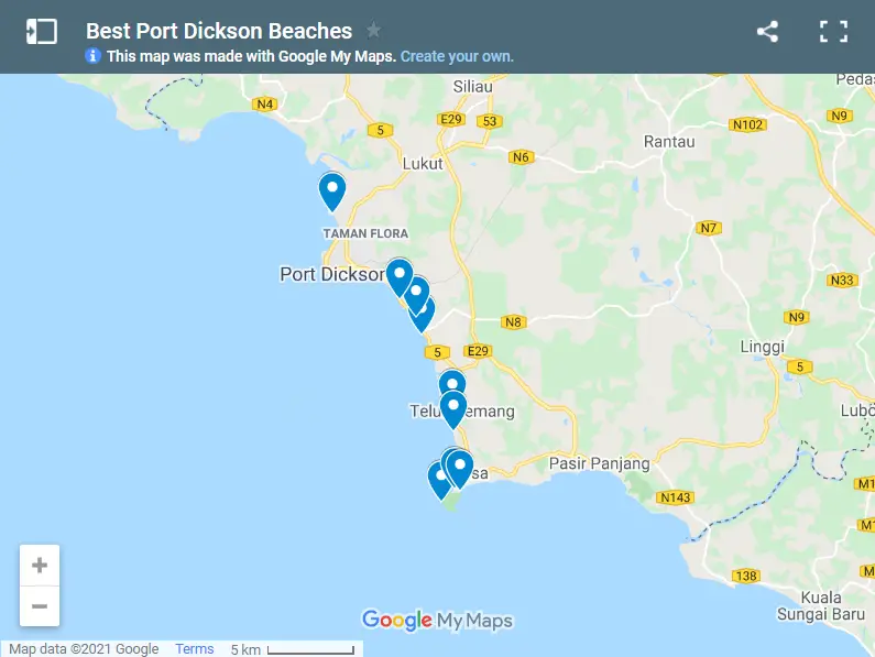 Best Port Dickson Beaches map