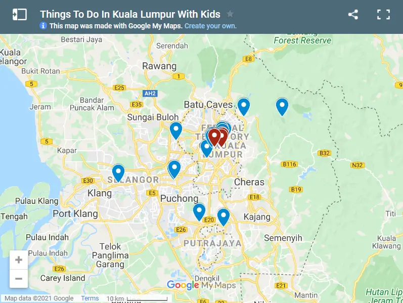 Things To Do In Kuala Lumpur With Kids map