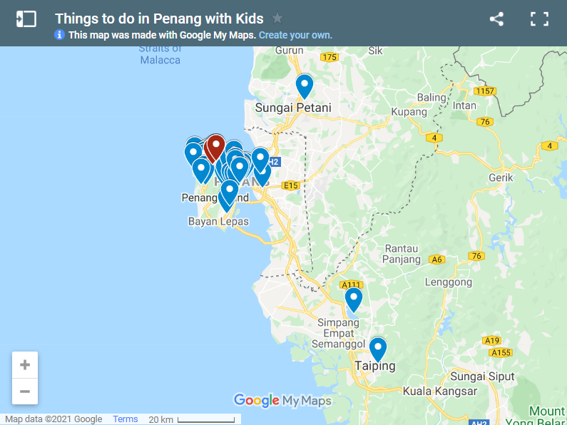 Things to do in Penang with Kids map