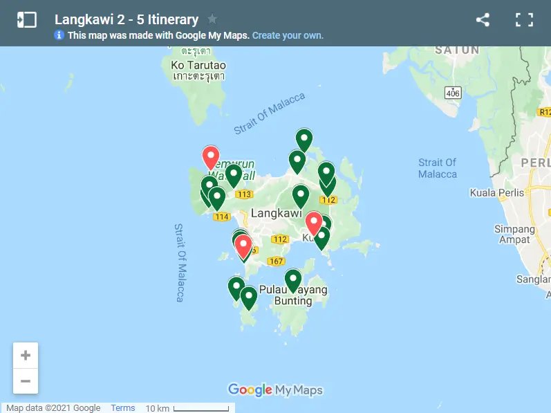 Langkawi 2 - 5 Itinerary map