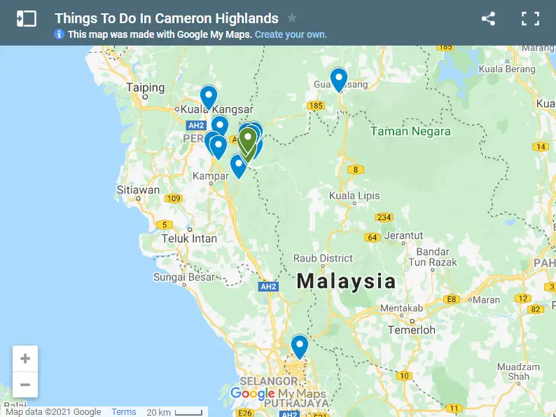 Things To Do In Cameron Highlands map