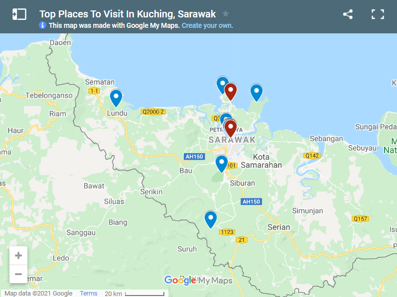Top Places To Visit In Kuching, Sarawak map