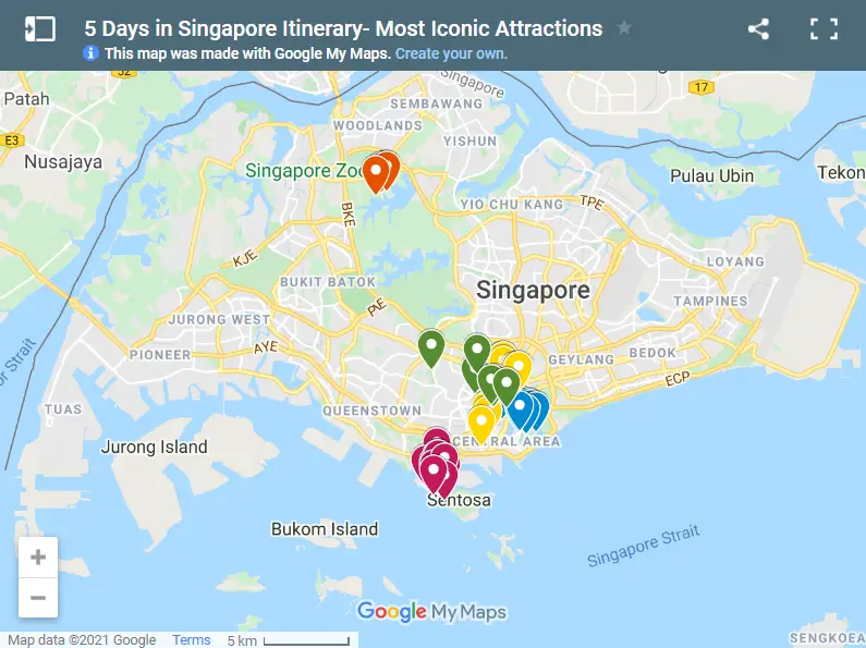 5 Days in Singapore Itinerary map