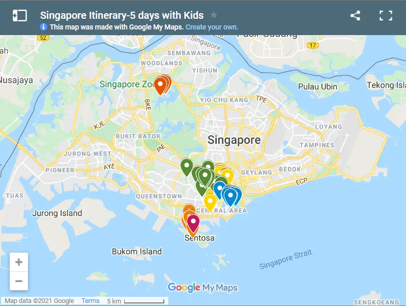 Singapore Itinerary-5 days with Kids map