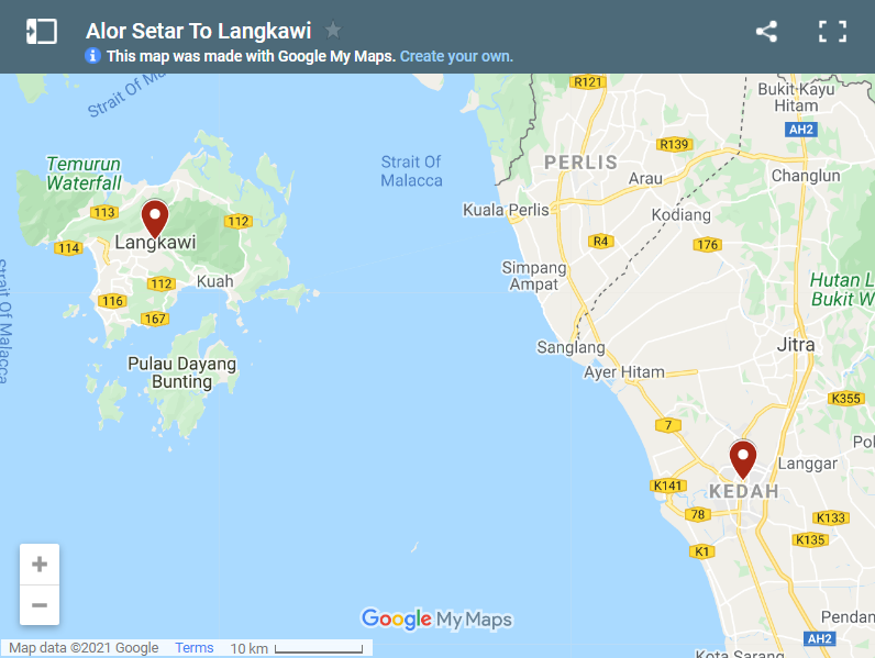 Alor Setar To Langkawi map