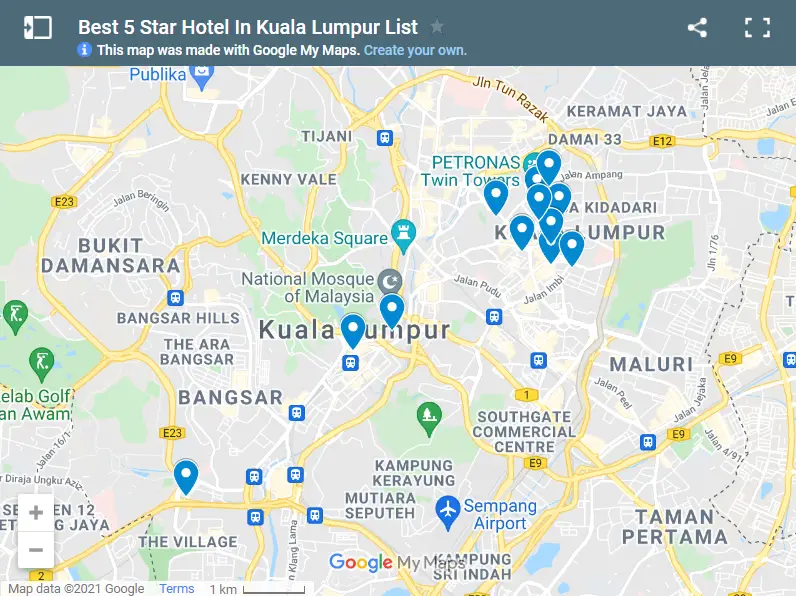 Best 5 Star Hotel In Kuala Lumpur List map