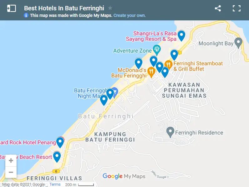 Best Hotels In Batu Ferringhi map