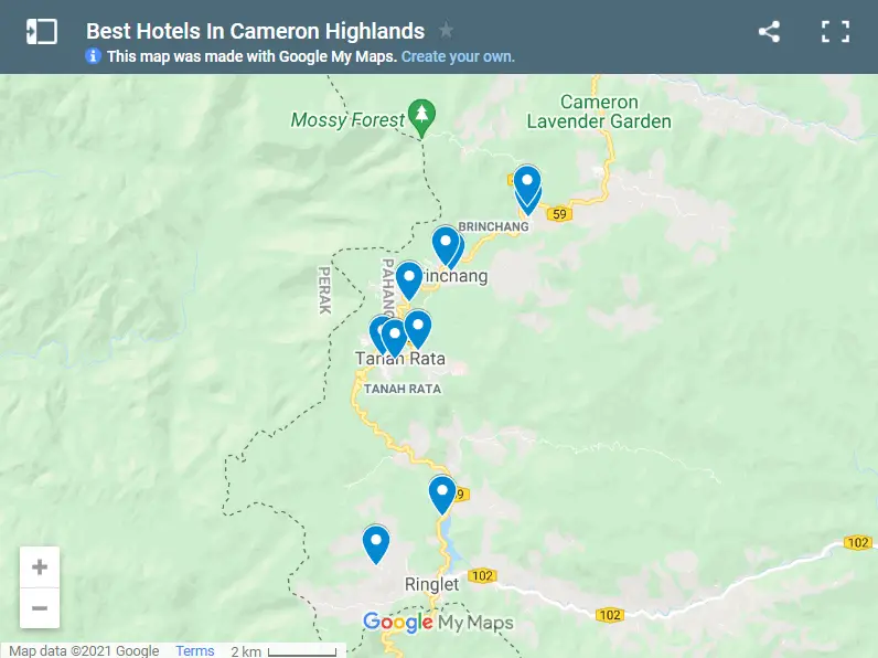 Best Hotels In Cameron Highlands map