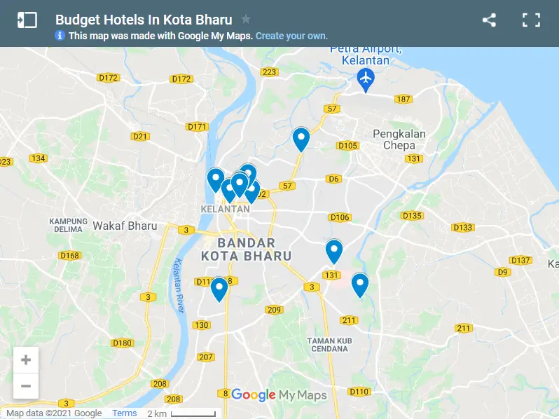 Budget Hotels In Kota Bharu map