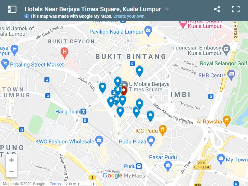 Hotels Near Berjaya Times Square Kuala Lumpur map