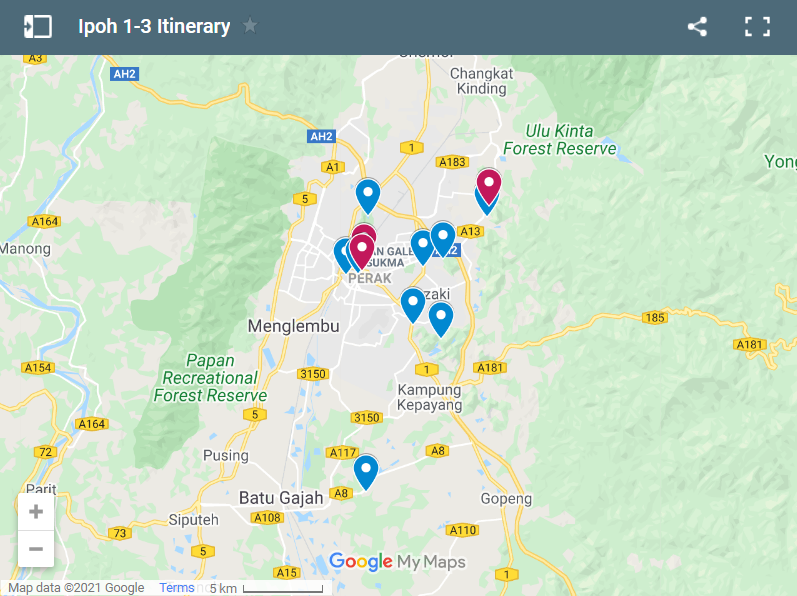 Ipoh Itinerary map