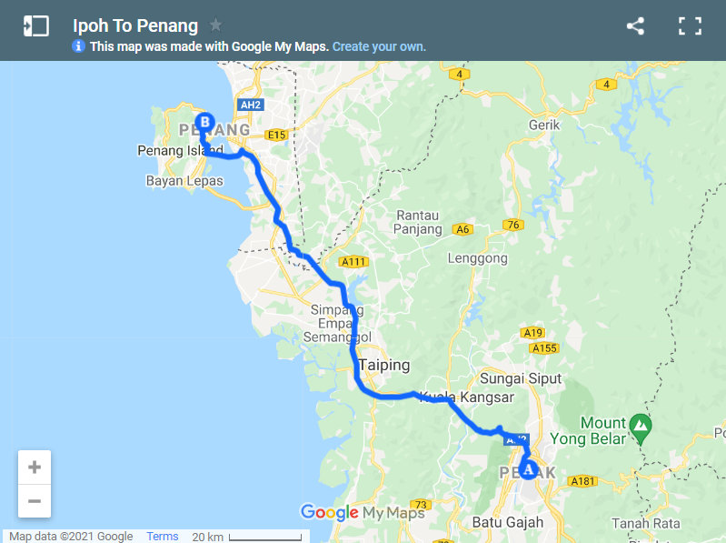 Ipoh To Penang map