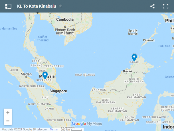 KL To Kota Kinabalu Map 610x458 