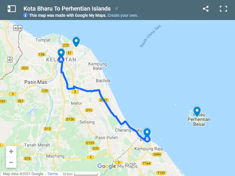 Kota Bharu To Perhentian Islands map