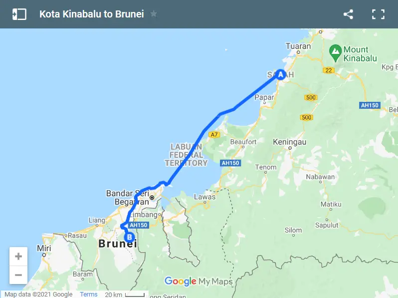 Kota Kinabalu to Brunei map