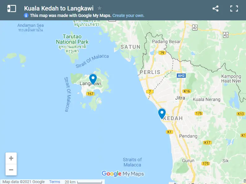 Kuala Kedah to Langkawi map