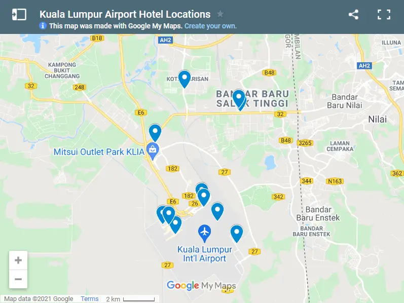 Kuala Lumpur Airport Hotel Locations map