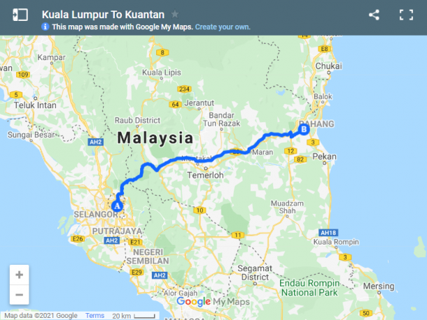 Kuala Lumpur To Kuantan Map 610x458 