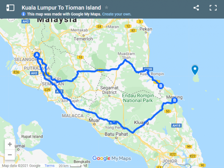Kuala Lumpur To Tioman Island Map 768x577 