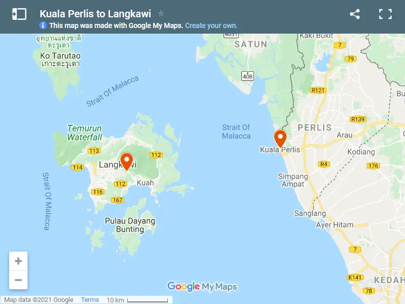 Kuala Perlis to Langkawi map