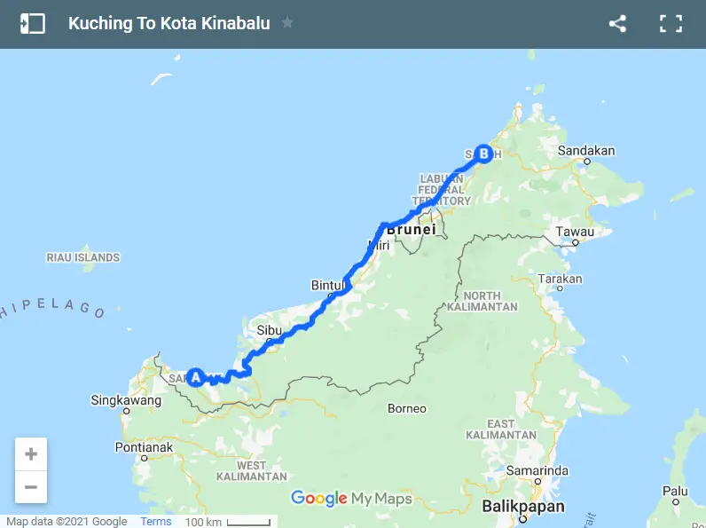Kuching To Kota Kinabalu map
