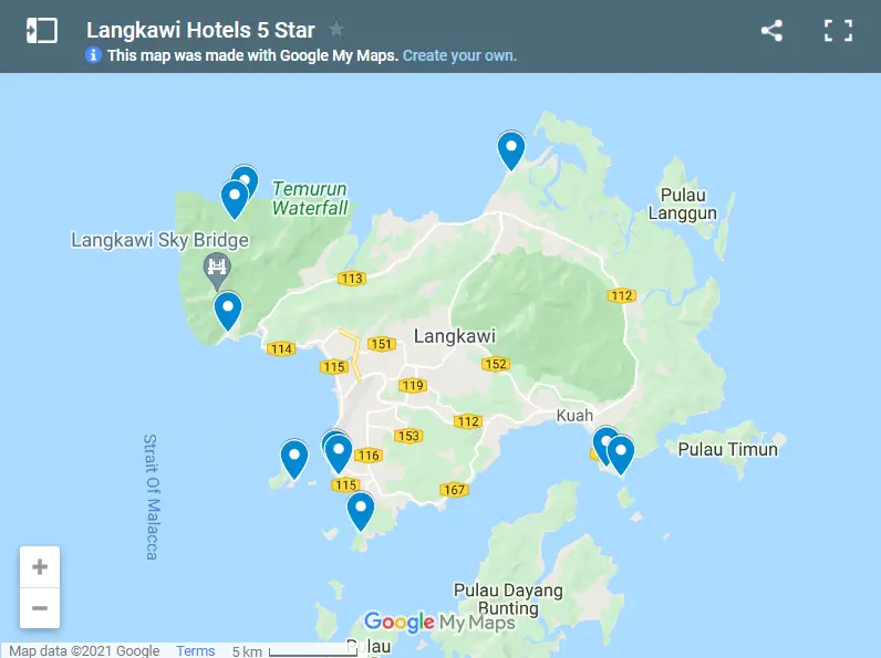 Luxury Langkawi Hotels 5 Star map