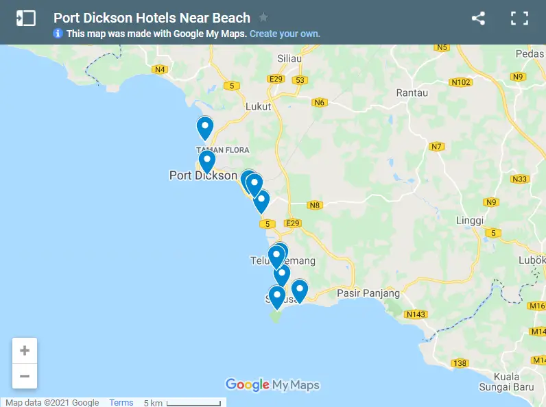 Port Dickson Hotel Near Beach map