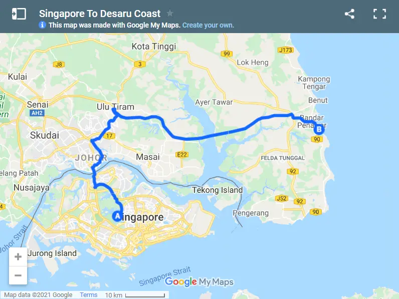 Singapore To Desaru Coast map