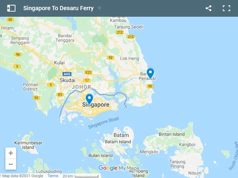 Singapore To Desaru Ferry map
