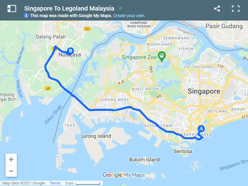 Singapore To Legoland Malaysia map