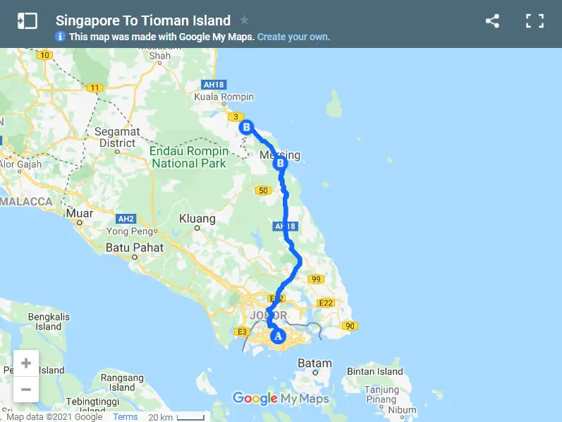 Singapore To Tioman Island map