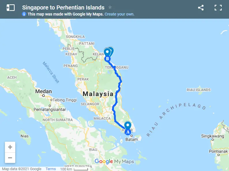 Singapore to Perhentian Islands map