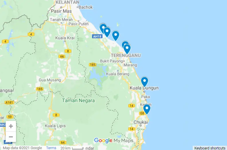Best Beach Resorts In Terengganu map