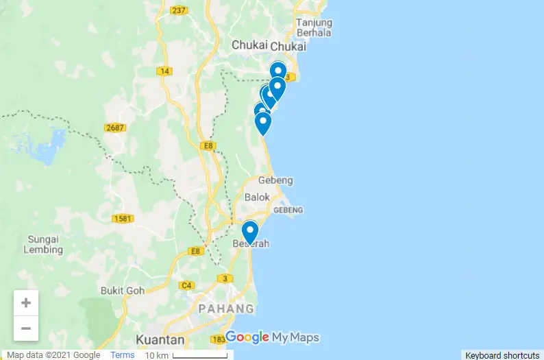 Best Hotels In Cherating map