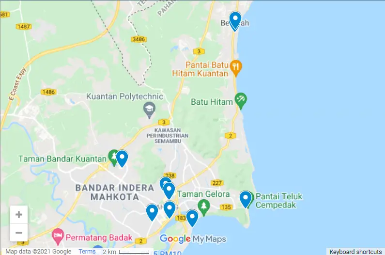 Best Hotels In Kuantan map