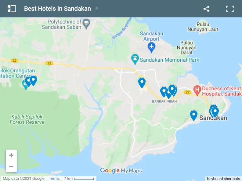 Best Hotels In Sandakan map