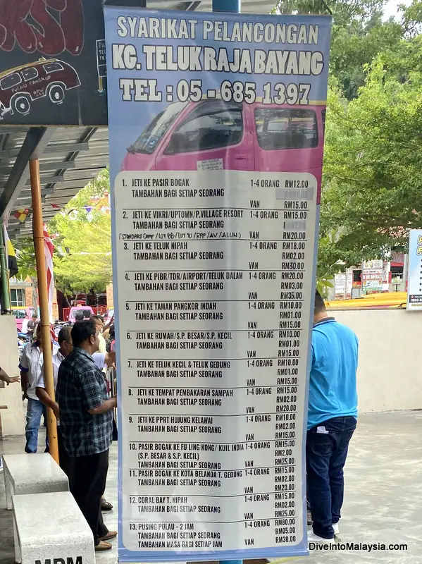 Taxi prices on Pangkor Island October 2022