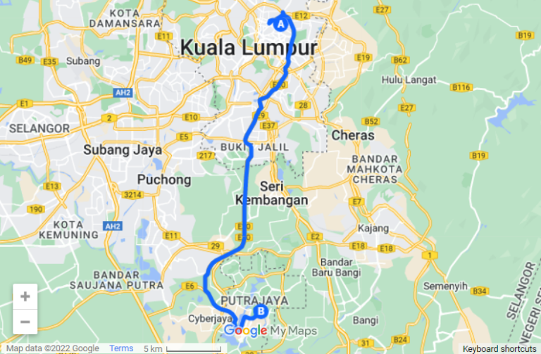 KL To Putrajaya Map 768x503 