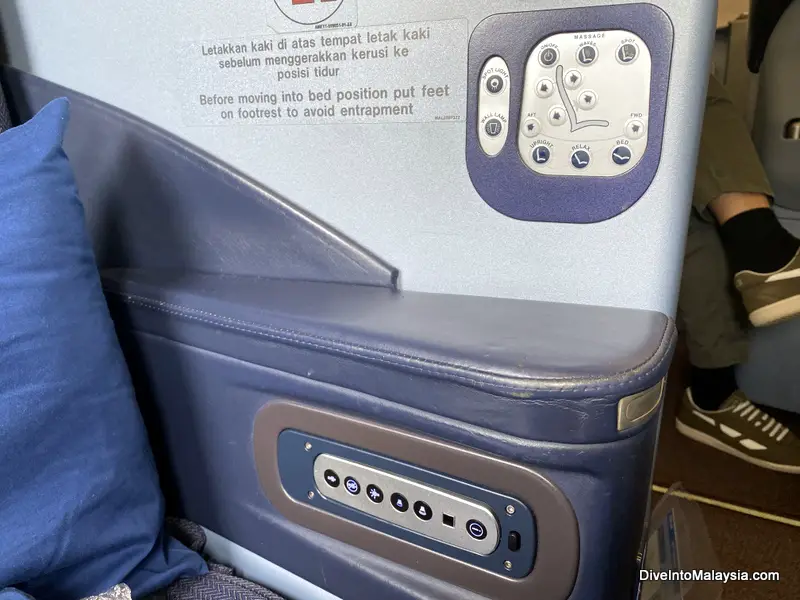 Seat controls in Malaysia Airlines business class