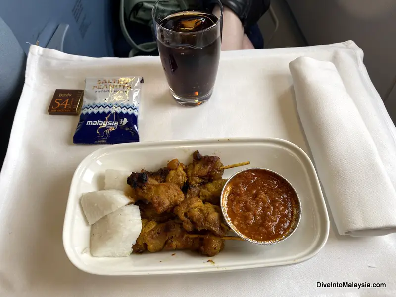 Satay sticks in Malaysia Airlines business class