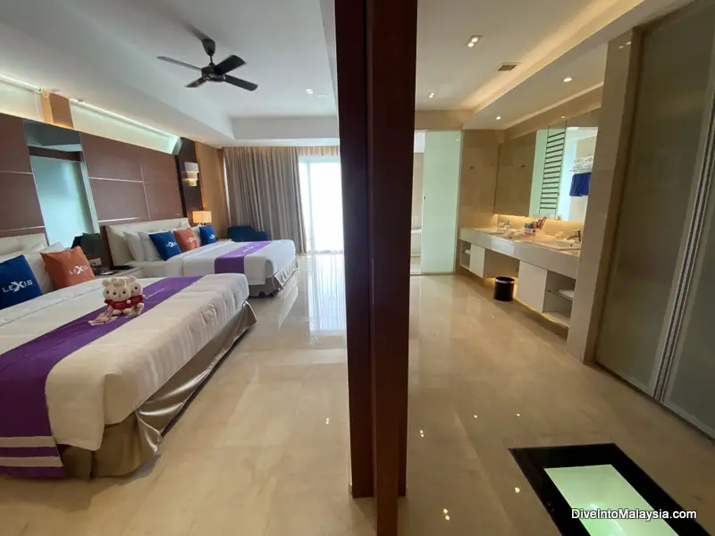Lexis Hibiscus Port Dickson Sea View Panorama Pool Villa The room from the doorway between the bathroom and bedroom. It's a big room