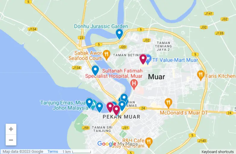 Things To Do In Muar, Johor map