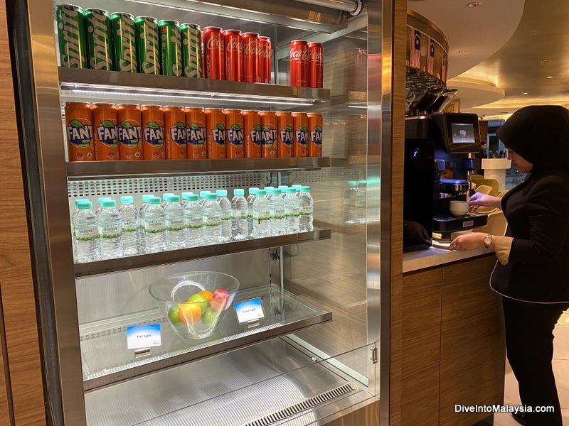 Travel Club Lounge Kuching Drinks fridge and coffee
