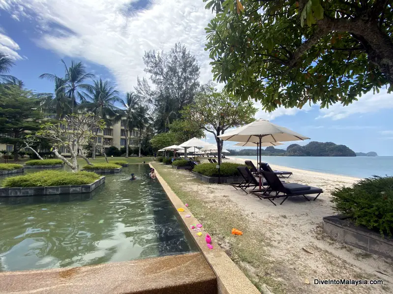 Tanjung Rhu Resort and beach from the sunset pool