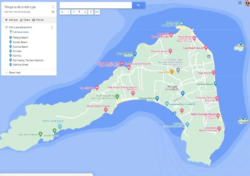 koh lipe map of attractions